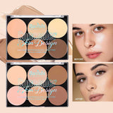 Contour Compact Makeup Moisturizing Light Concealer Duo by Baoyishi Cosmetics with six natural shades for brightening and contouring. Includes before and after comparison showing flawless, even-toned skin.