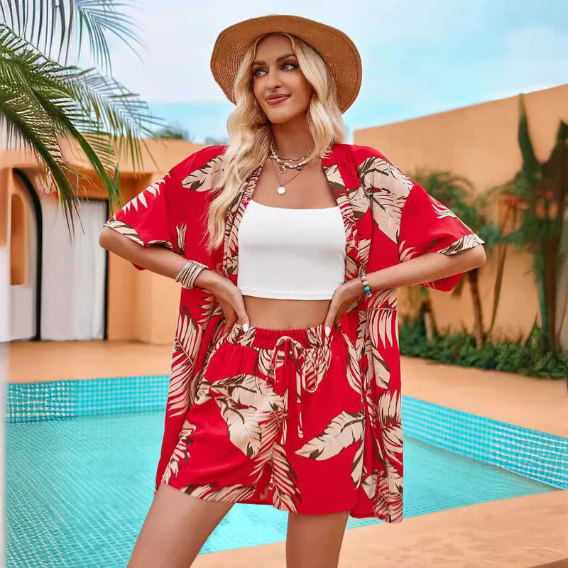 women’s leaves print 2-piece summer set