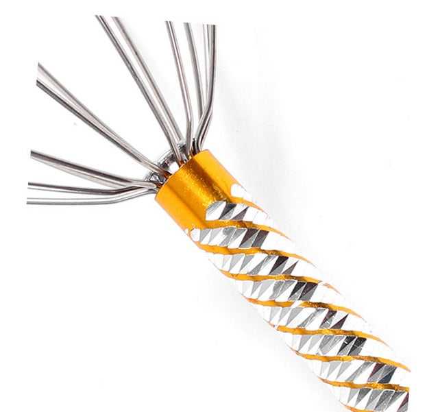 Octopus Scalp Massager Manual Head Massaging Claw for Relaxation with flexible metal prongs and colorful handle, ideal for stress relief.