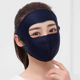 Summer ice silk breathable mask female sunscreen full face mask in light blue, offering UV protection and sweat-free comfort for outdoor wear.