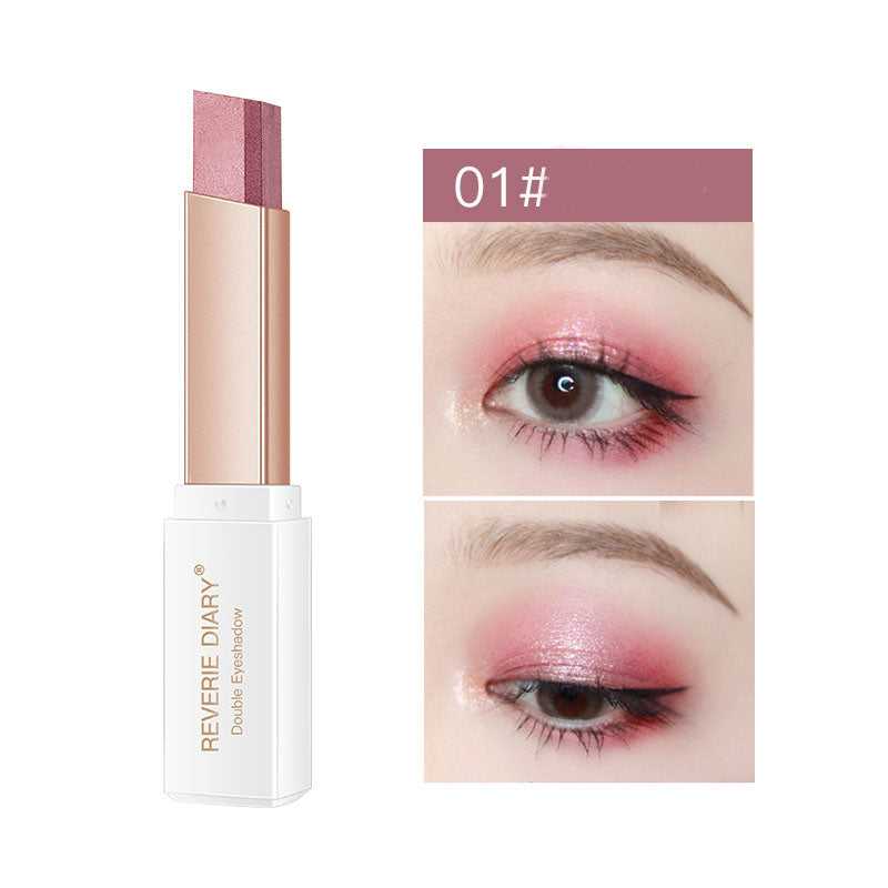 Lazy Eyeshadow Stick Double Color Gradient Shimmer applied on eyelid, showing smooth blend and waterproof shimmer finish.
