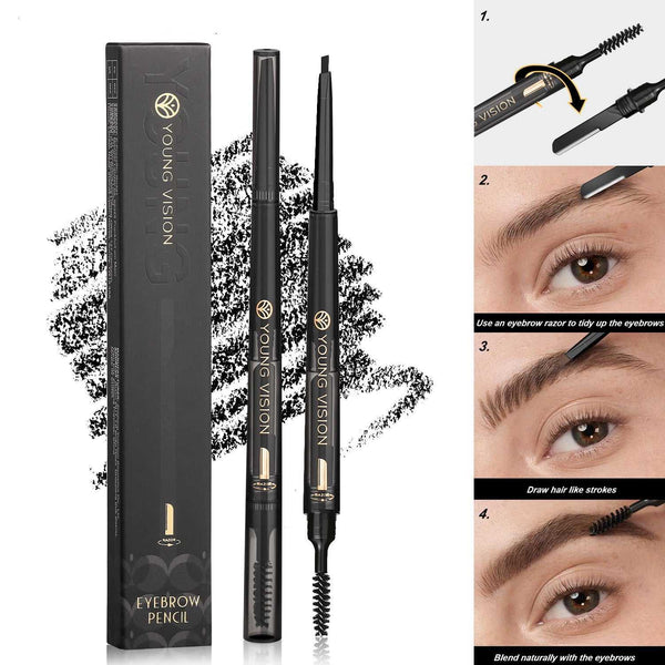 Fog Sense Three-In-One Eyebrow Pencil – Waterproof & Smear-Proof with spoolie brush and angled tip for shaping, defining, and filling brows.