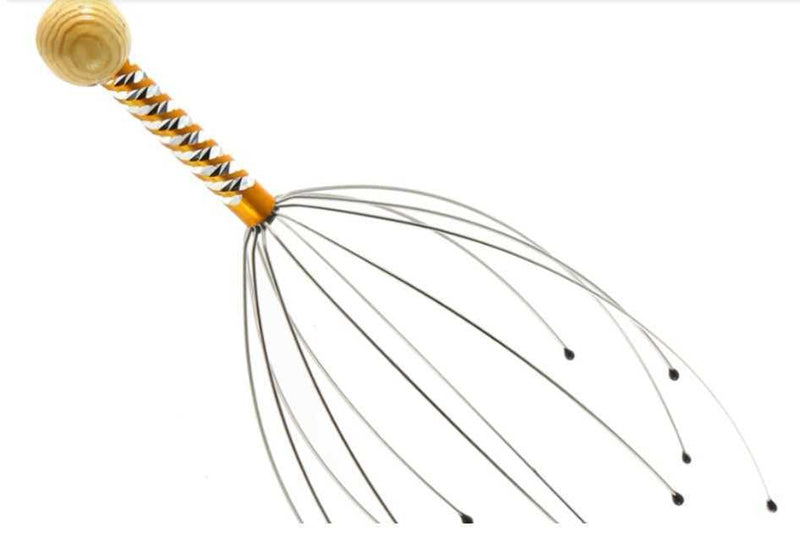 Octopus Scalp Massager Manual Head Massaging Claw for Relaxation with flexible metal prongs and colorful handle, ideal for stress relief.