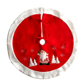 Christmas Tree Skirt Premium Holiday Decoration for Xmas Trees featuring Santa Claus, red border, and snowflake accents. Ideal for hiding tree stands.
