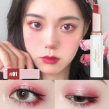 Lazy Eyeshadow Stick Double Color Gradient Shimmer applied on eyelid, showing smooth blend and waterproof shimmer finish.