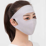 Summer ice silk breathable mask female sunscreen full face mask in light blue, offering UV protection and sweat-free comfort for outdoor wear.