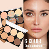 Contour Compact Makeup Moisturizing Light Concealer Duo by Baoyishi Cosmetics with six natural shades for brightening and contouring. Includes before and after comparison showing flawless, even-toned skin.
