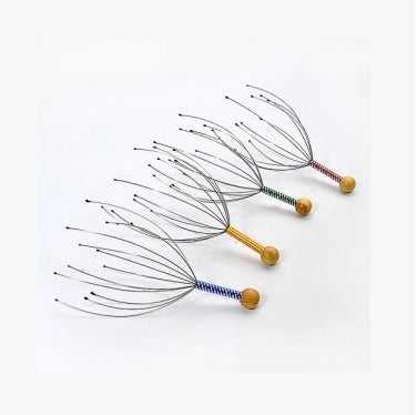 Octopus Scalp Massager Manual Head Massaging Claw for Relaxation with flexible metal prongs and colorful handle, ideal for stress relief.