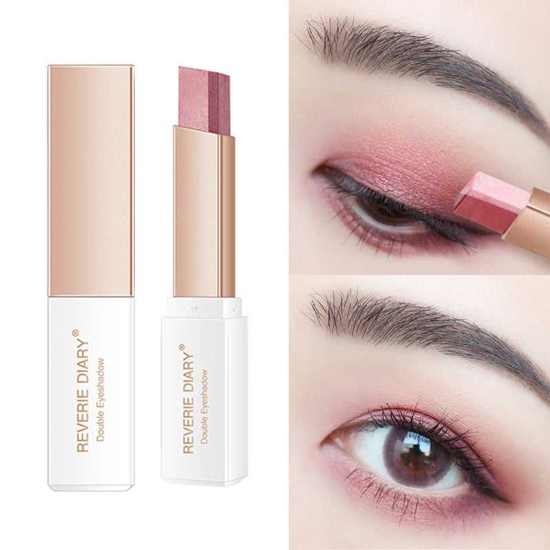 Lazy Eyeshadow Stick Double Color Gradient Shimmer applied on eyelid, showing smooth blend and waterproof shimmer finish.