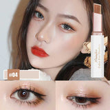 Lazy Eyeshadow Stick Double Color Gradient Shimmer applied on eyelid, showing smooth blend and waterproof shimmer finish.