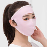 Summer ice silk breathable mask female sunscreen full face mask in light blue, offering UV protection and sweat-free comfort for outdoor wear.