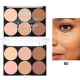Contour Compact Makeup Moisturizing Light Concealer Duo by Baoyishi Cosmetics with six natural shades for brightening and contouring. Includes before and after comparison showing flawless, even-toned skin.