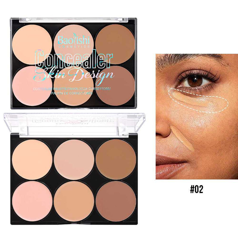 Contour Compact Makeup Moisturizing Light Concealer Duo by Baoyishi Cosmetics with six natural shades for brightening and contouring. Includes before and after comparison showing flawless, even-toned skin.