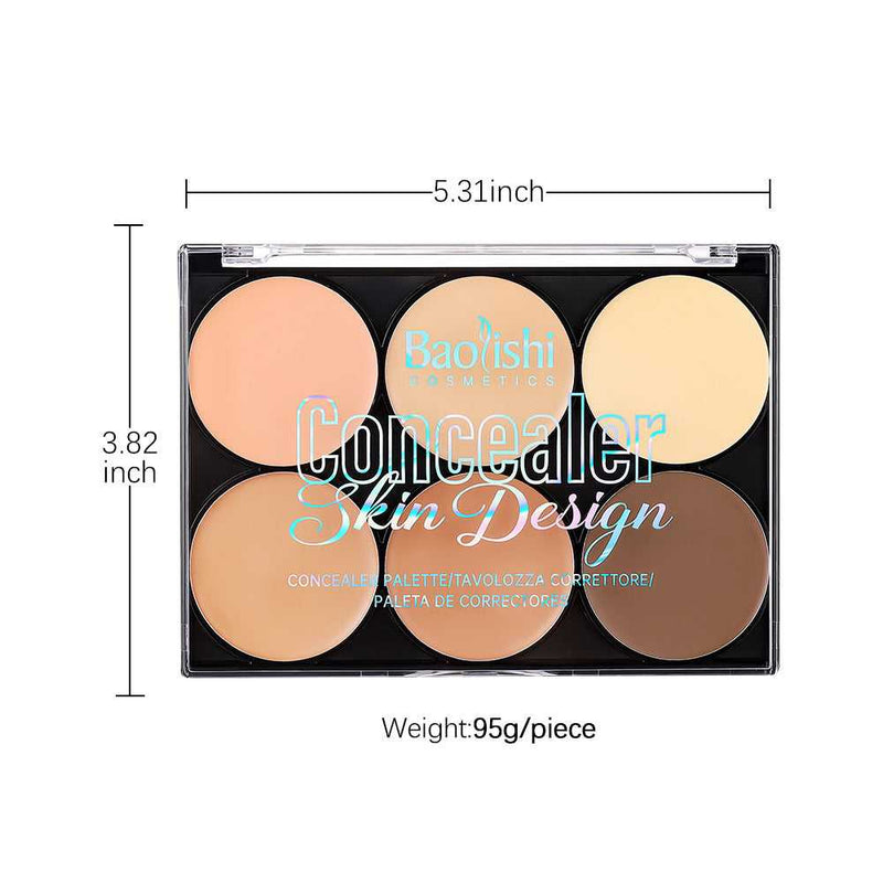 Contour Compact Makeup Moisturizing Light Concealer Duo by Baoyishi Cosmetics with six natural shades for brightening and contouring. Includes before and after comparison showing flawless, even-toned skin.