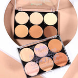 Contour Compact Makeup Moisturizing Light Concealer Duo by Baoyishi Cosmetics with six natural shades for brightening and contouring. Includes before and after comparison showing flawless, even-toned skin.
