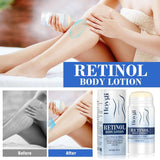 Retinol Body Stick Whitening, Firming & Moisturizing Skin Care shown in use on woman's shoulder. Features include safety formula, non-irritating, and deep hydration.