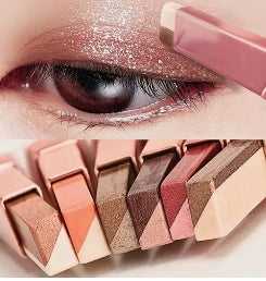 Lazy Eyeshadow Stick Double Color Gradient Shimmer applied on eyelid, showing smooth blend and waterproof shimmer finish.