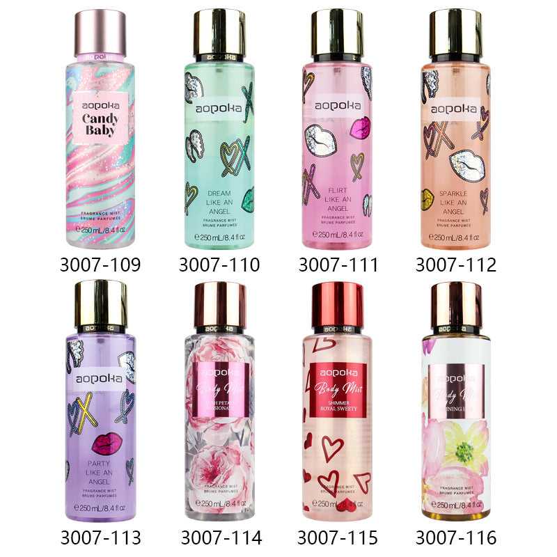 Body Spray Perfume for Women Fresh Long-Lasting Fragrance in shimmer royal sweety scent with heart design bottle, 250ml size. Ideal for daily feminine use.