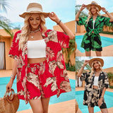 women’s leaves print 2-piece summer set