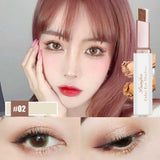 Lazy Eyeshadow Stick Double Color Gradient Shimmer applied on eyelid, showing smooth blend and waterproof shimmer finish.