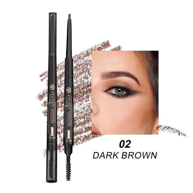 Fog Sense Three-In-One Eyebrow Pencil – Waterproof & Smear-Proof with spoolie brush and angled tip for shaping, defining, and filling brows.