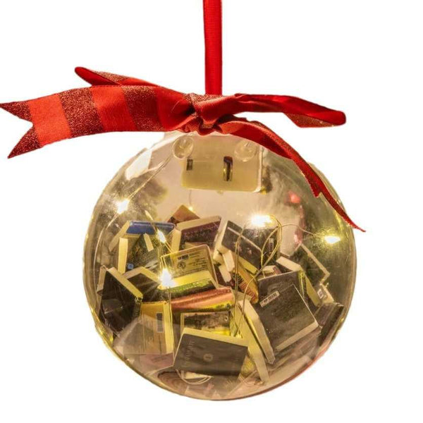 Christmas book ball ornaments hanging on tree